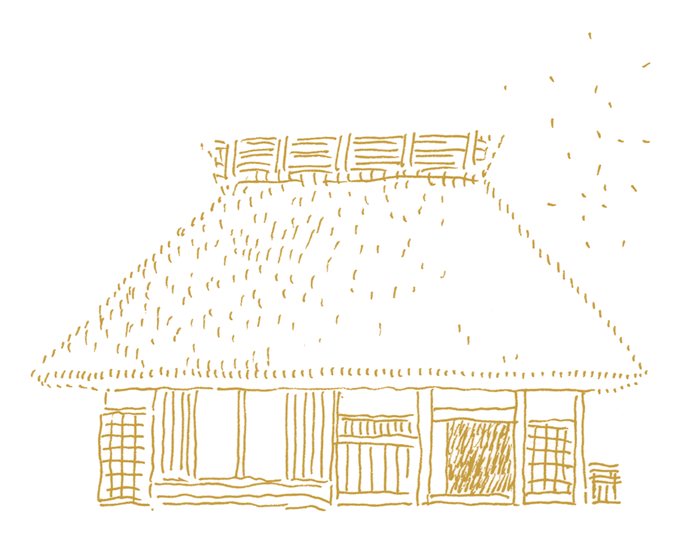 小さな茅葺き屋根の家